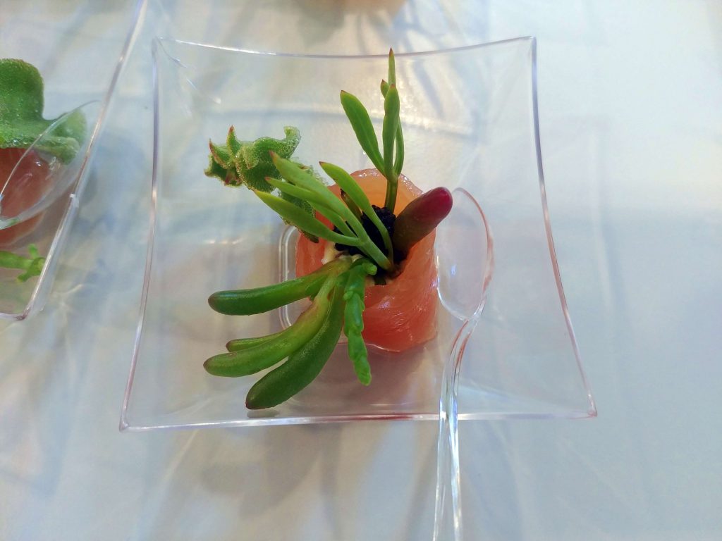 Smoked salmon bouquet with salty spices including salty fingers, sea fennel and samphire